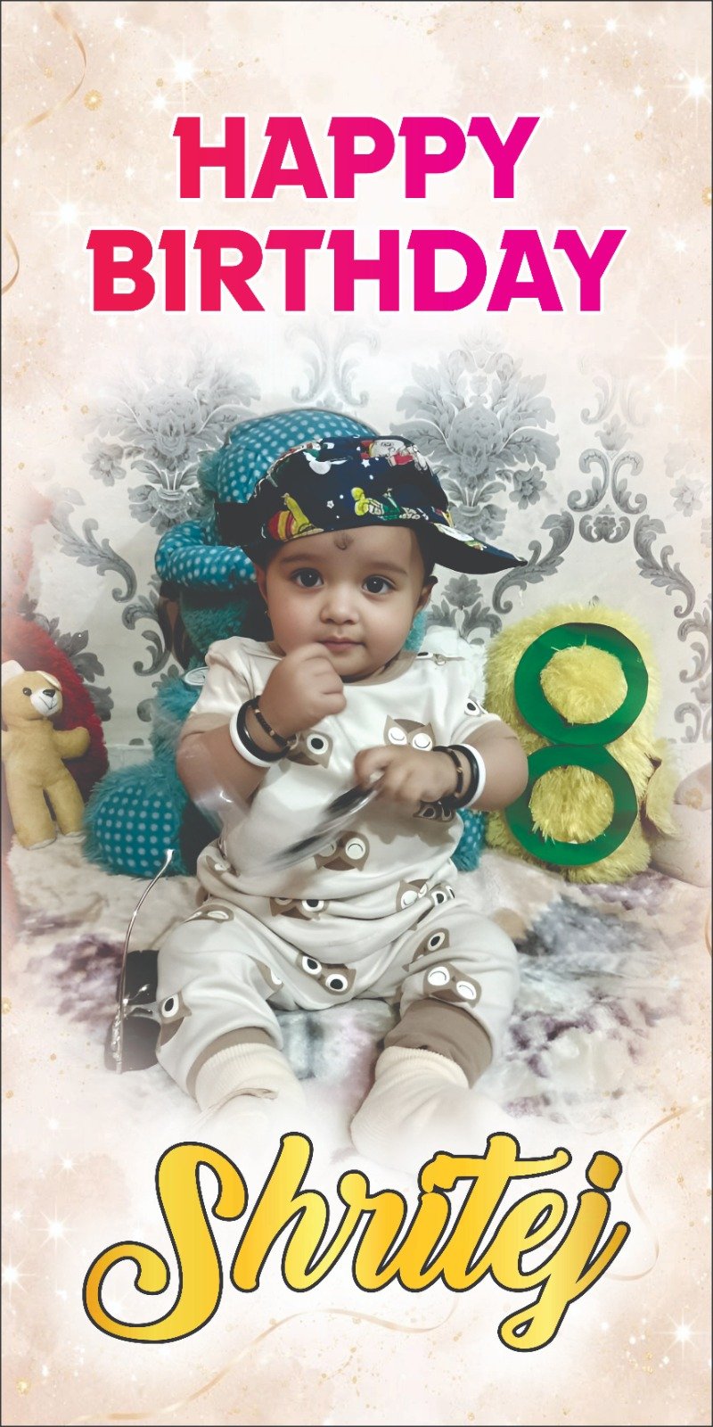 Shrutey birthday poster design for baby celebration by Sai Graphics